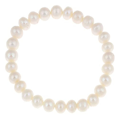 Handmade Women's Pearl Bracelet 7-8mm Freshwater Cultured Pearl Elasticated Bracelet Length 7.5In - color: White