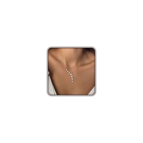 Lariat Necklace for Women, Dainty 14K Gold/Silver Plated Long Necklaces for Women Trendy Simple Layered Y-Shaped Pendant Necklace Adjustable Fashion Jewelry Gift - color: Gold, style: Seven Star Pendant