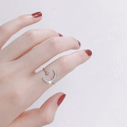 HUASAI Gold Stackable Rings Set for Women Boho Dainty Moon Star Pearl Leaf Cubic Zirconia Heart Midi Pinky Trendy Jewelry Birthday Gifts - color: A Silver Rings 9 Pcs