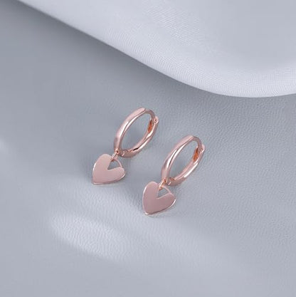 Reffeer Solid 925 Sterling Silver Small Love Heart Drop Earrings Hoop for Women Teen Girls Heart Hoop Earrings Huggie - color: C-Rose