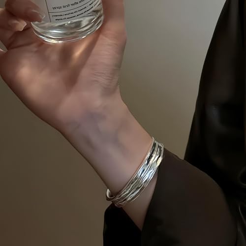 925 Sterling Silver Bangles For Women Handmade Silver Bangles Open Adjustable Bangle Bracelets For Women Silver Open Cuff Bracelets Stackable Wrap Bangles Festival Jewelry Gifts - color: Style 08