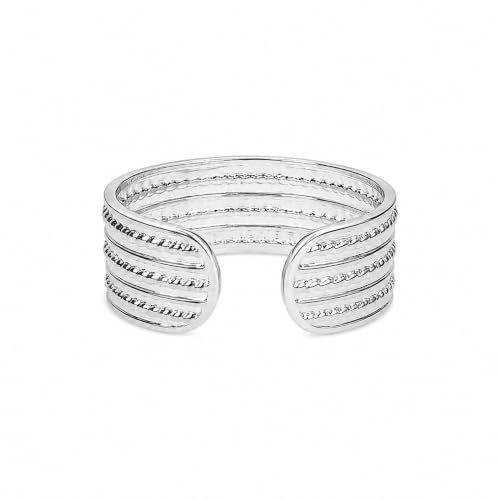 Sterling Silver Toe Ring, Adjustable Open Band, Handmade | Fits Toe, Knuckle or Pinky Ring | One Size Fits Most | Comfortable to Wear | Minimalist Style | Water Resistant - style: Line Textured Band