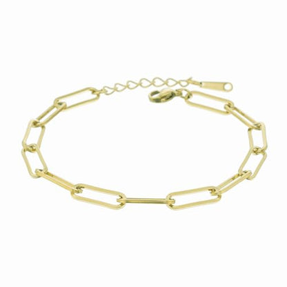 kelistom 14K Gold Filled Stainless Steel Paperclip Chain Bracelet for Women, 7.5” Rectangle Link Bracelets, Waterproof and Never Tarnish - color: 14K gold-5mm+extender