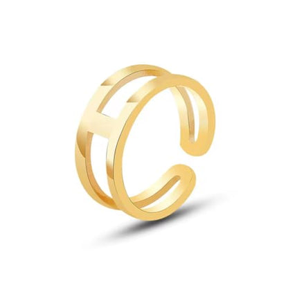 Gold Open Geometric Adjustable Ring, 18K Yellow Gold Plated over Stainless Steel, Modern Minimalist Design, Women's Fashion Jewelry, Tarnish Resistant, Adjustable sizes 6-8