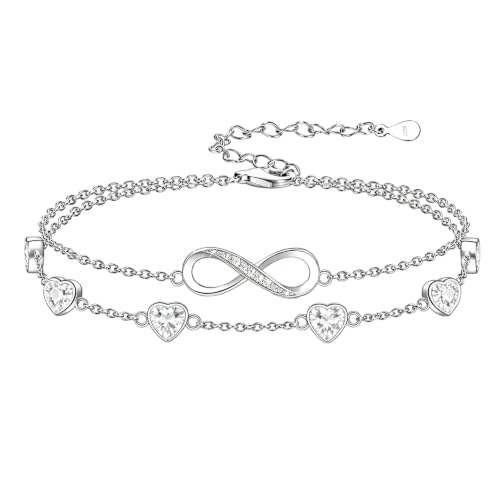 Prismata Infinity Birthstone Charm Link Bracelet/Anklet 925 Sterling Silver Adjustable 12 Months Birthstone Infinity Bracelet/Anklet Birthday Jewelry Gifts for Women Her - color: 04-April, size: 7'+2' Bracelet