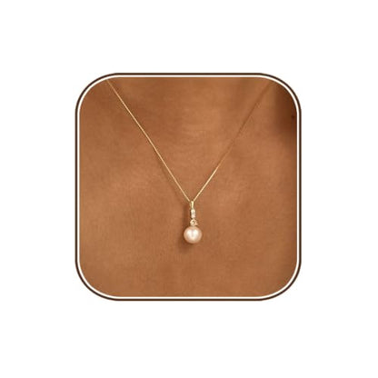 Pearl Necklaces for Women Trendy,Dainty Pearl Pendant Necklace | 14k Gold Plated Elegant Pearl Necklace,Simple Pearl Pendant,Dainty Gold Jewelry,Waterproof Summer Bridal Wedding Accessories - color: GOLD-17