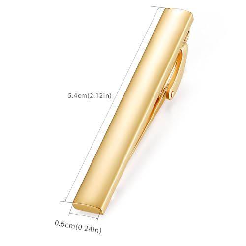HONEY BEAR 2.12" Standard Tie Clip Bar 3-Piece Set for Men Wedding Business | Classic Minimalist, Steel-Plated Copper Base, Gift-Boxed, Thickened, Rounded Corners, Easy to Slide On, No Snag or Wrinkle - style: Shinny Gold with box