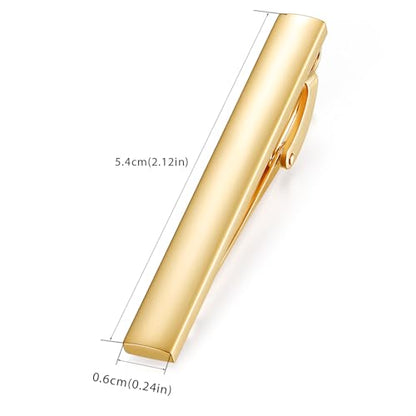 HONEY BEAR 2.12" Standard Tie Clip Bar 3-Piece Set for Men Wedding Business | Classic Minimalist, Steel-Plated Copper Base, Gift-Boxed, Thickened, Rounded Corners, Easy to Slide On, No Snag or Wrinkle - style: Shinny Gold with box