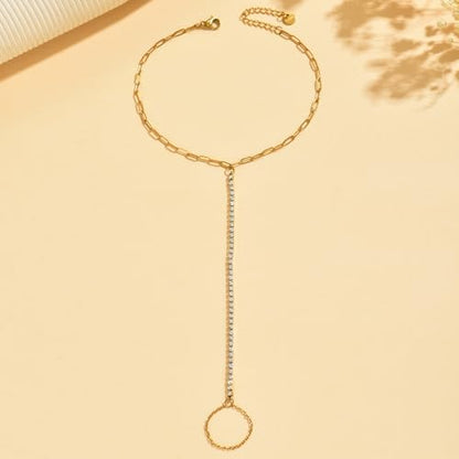Dainty Cubic Zircon Foot Chain for Women 18K Gold Plated Stainless Steel Adjustable Ankle Bracelet Trendy Paperclip Cross Star Pearl Beach Summer Foot Jewelry Fashion Accessories Gifts for Women - color: Y Shaped Paperclip CZ-GD