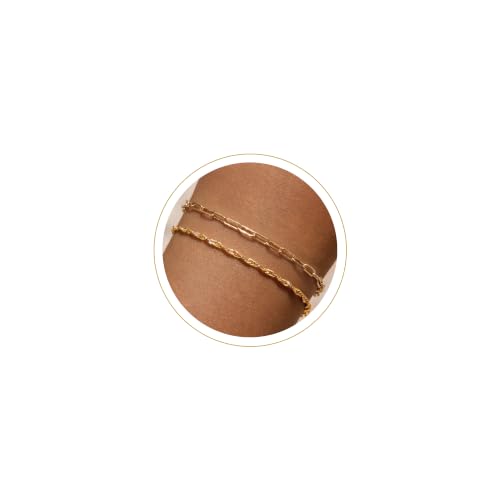 Moodear Gold Bracelets for Women, 2PCS Dainty 14K Gold Plated Link Chain | Waterproof Non Tarnish Jewelry, Adjustable Gold Plated Link & Bead Chain, Perfect for Daily Wear, Vacation Outfits & Gifts - color: gold-5