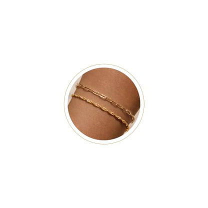 Moodear Gold Bracelets for Women, 2PCS Dainty 14K Gold Plated Link Chain | Waterproof Non Tarnish Jewelry, Adjustable Gold Plated Link & Bead Chain, Perfect for Daily Wear, Vacation Outfits & Gifts - color: gold-5