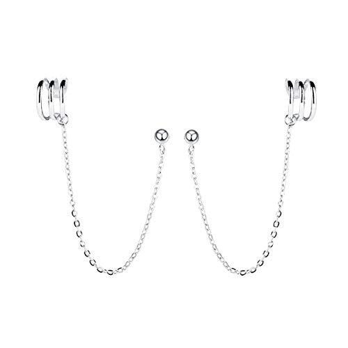 SLUYNZ 925 Sterling Silver Cuff Earrings Chain for Women Crawler Earrings Studs - color: A-Silver