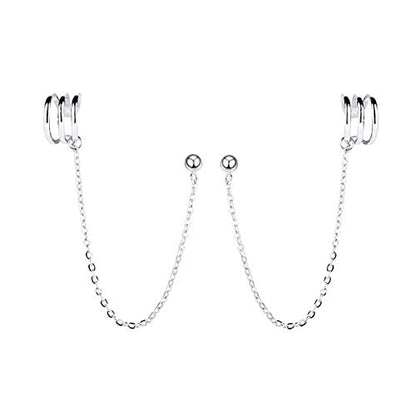 SLUYNZ 925 Sterling Silver Cuff Earrings Chain for Women Crawler Earrings Studs - color: A-Silver