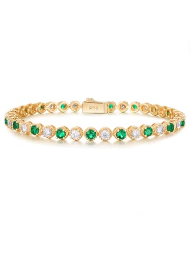 D Color VVS1 Clarity Moissanite and Genuine Sapphire/Emerald/Ruby Tennis Bracelets for Women 2.22ct-10.45ct, Solid 925 Sterling Silver, Anniversary Wedding Valentines Jewelry for Her, Length 5.9-7.5 Inch(15-19cm) - color: Moissanite & Emerald (3.4 - 4.2 C