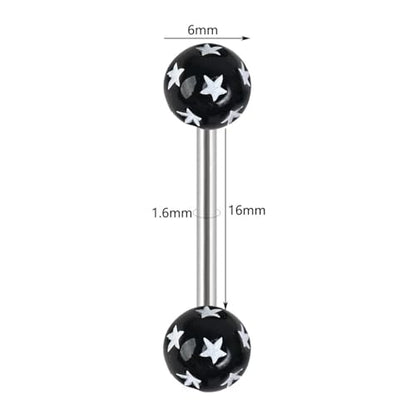 14G Acrylic Round Ball Star Tongue Rings Nipple Rings for Women 316L Stainless Steel Tongue Piercing Barbell Cute Tongue Studs Nipplerings Body Piercing Jewelry 16mm - color: Pink