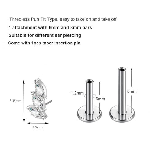 G23 Titanium Flat Back Earrings Studs 16g F136 Implant Grade Titanium Labrets Press Fit Threadless Push In Dainty Cartilage Helix Conch Lobe Lip Tragus Piercing Jewelry - style: 1pcs 3eye Clear