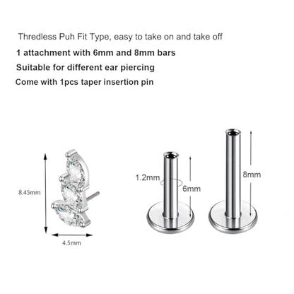 G23 Titanium Flat Back Earrings Studs 16g F136 Implant Grade Titanium Labrets Press Fit Threadless Push In Dainty Cartilage Helix Conch Lobe Lip Tragus Piercing Jewelry - style: 1pcs 3eye Clear