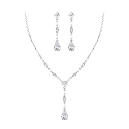 EVER FAITH Gorgeous Cubic Zirconia Jewelry Set Elegant Rhombic Birthstone Teardrop Wedding Prom Choker Necklace Dangle Earrings Sets for Women