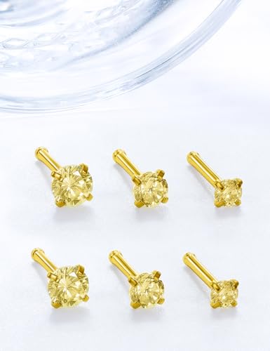 18G 20G 22G Stainless Surgical Steel Titanium Nose Rings Studs for Women L Shaped Nose Rings Screw Nose Studs Nostrial Piercing Jewelry for Women Men Silver Gold Black - style: 18G/Yellow CZ/Straight/Gold