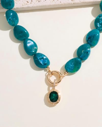 Chunky Colorful Bead Necklace Summer Fashion Statement Boho Beaded Chunky Necklace for Women Adjustable Length Lightweight Cool Suitable for Beach Vacation Daily Wear & Summer Parties - color: Green-A