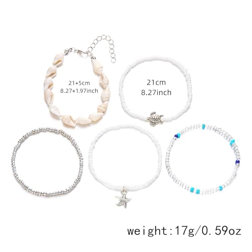 Beaded Starfish Mermaid Anklets Bracelet for Women Waterproof Starfish Shell Pearl Anklet Stackable Stretch Beaded Anklets Hawaiian Beach Jewelry Mermaid Costume Outfits Accessories - style: Turtle Starfish