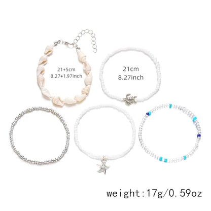 Beaded Starfish Mermaid Anklets Bracelet for Women Waterproof Starfish Shell Pearl Anklet Stackable Stretch Beaded Anklets Hawaiian Beach Jewelry Mermaid Costume Outfits Accessories - style: Turtle Starfish