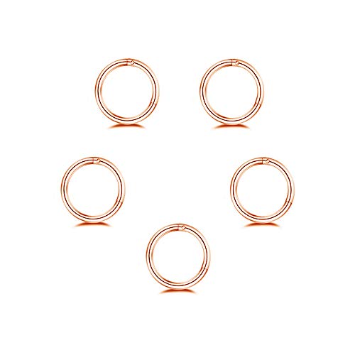5Pcs 18g Stainless Steel Tiny Sleeper Hoop Earrings for Women Teen Men Septum Hinged Clicker Daith Nose Ring Helix Cartilage Tragus Huggie Cuff Hoops Piercing Set 8mm 10mm - color: 8mm in Rose Gold