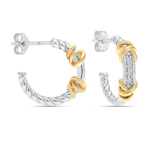 LeCalla Real 925 Sterling Silver C Hoop Earrings | Lightweight Small Hoops Italian Half Earring Hoops for Women - color: Twined Two-Tone-20mm