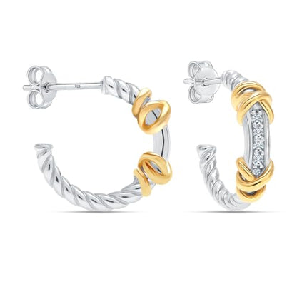 LeCalla Real 925 Sterling Silver C Hoop Earrings | Lightweight Small Hoops Italian Half Earring Hoops for Women - color: Twined Two-Tone-20mm