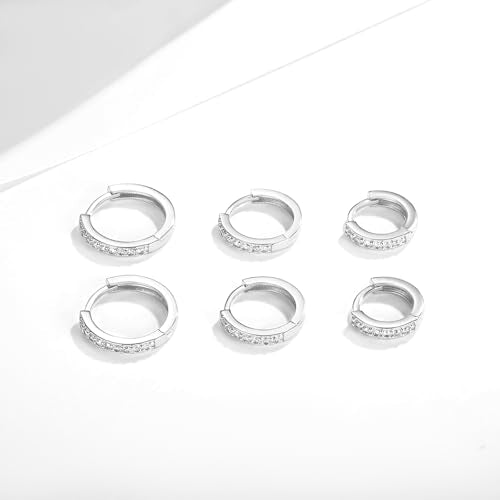 White Gold Earrings for Women Men Hoop and Stud Earring Set | Hypoallergenic 14K White Gold Plated Hoops Huggie Stud Earrings Set Round Cubic Zirconia Ear Jewelry - style: A5-White Gold-Hoop (3 Pairs)