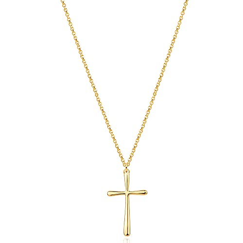 Fettero Cross Necklace for Women Faith Pendant 14K Plated Dainty Chain Necklaes Minimalist Simple Tiny God Lords Prayer Religious Jewelry - style: Drop Cross