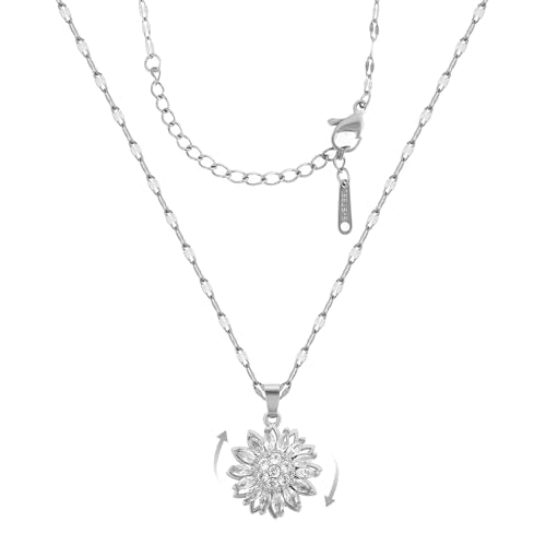Sunflower Fidget Necklace for Women Gold Moon Necklace Rotating Heart Necklaces Spinning Crystal Flower Anxiety Necklaces Crescent Moons Jewelry Accessories - color: Star