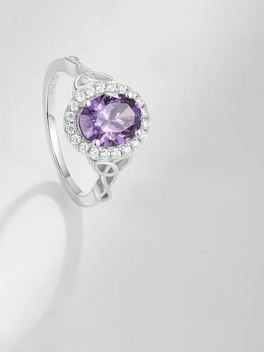 2-3 Carat Oval Engagement Ring 925 Silver Celtic Knot Birthstone Rings for Women Hypoallergenic Amehtyst/Aquamarine/Emerald/Ruby/Sapphire Cocktail Rings Jewelry Size 6-10 - color: B. Amethyst