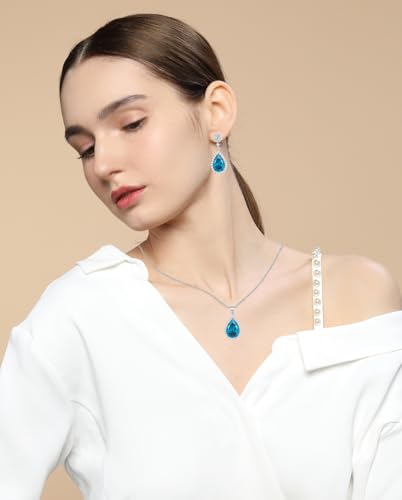 Silver Diamond Dangle Earrings for Women Rhinestone Teardrop Crystal Cubic Zirconia Drop Dangling Wedding Costume Jewelry - color: 12.December-White Gold Plated | Blue