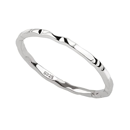 925 Sterling Silver Hammered Textured Thin Knuckle Midi Stacking Rings | Minimalist - color: US Size 6 / Wide 1.5 MM
