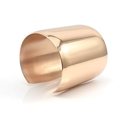 Stainless Steel Smooth Polished Open Cuff Bangle Bracelet for Women Lady Girls Gift - color: Rose gold