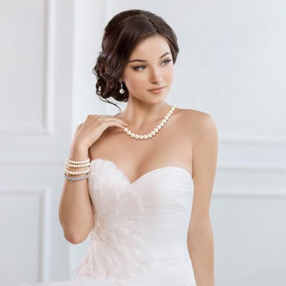 Pearl Jewelry Set for Women Faux Pearl Costume Jewelry Set with Necklace, Bracelets, Ring, Earrings for Wedding Bridal Birthday Tea Party - color: 4Pcs White
