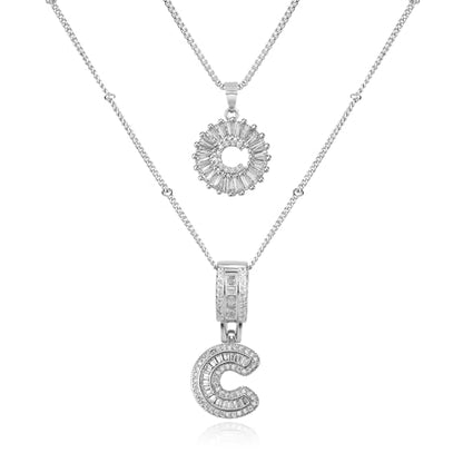 14K Gold Plated Alphabet Necklace Cubic Zirconia Letter Pendant, Personalized Name Jewelry Gift for Women, Customizable A-Z, Birthday/Mothers Day Gifts for Womens - color: White Gold, style: Style-C