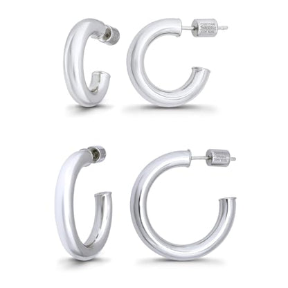 Small Gold Hoop Earrings for Women | 18K Gold Plated Non Tarnish Hoops, Classic Polished Huggie Earrings, 925 Sterling Silver Base, Twist Hoop. (4x20mm & 4x25mm, 3x15mm & 3x20mm) - color: Silver, size: Polish Hoop (4x20mm & 4x25mm)