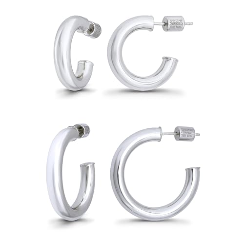 Small Gold Hoop Earrings for Women | 18K Gold Plated Non Tarnish Hoops, Classic Polished Huggie Earrings, 925 Sterling Silver Base, Twist Hoop. (4x20mm & 4x25mm, 3x15mm & 3x20mm) - color: Silver, size: Polish Hoop (4x20mm & 4x25mm)