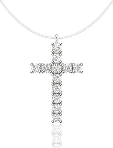 Teardrop 925 Silver CZ Floating Pendant Necklace 16 Inch Cubic Zirconia Invisible Necklace, Hypoallergenic, Jewelry Gifts for Women Anniversary Birthday - color: cross
