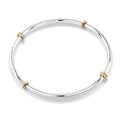 NOKMIT Triple Interlocked Stackable Bangle Bracelets for Women 3-Pack Two-Tone High Polished Stainless Steel Bangle Set Classic Plain Thin Non-Tarnish Gold&Silver - color: Silver Bangle-1PC, size: 7.5 inches (X-Small)