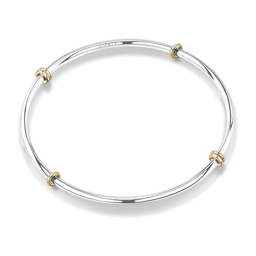 NOKMIT Triple Interlocked Stackable Bangle Bracelets for Women 3-Pack Two-Tone High Polished Stainless Steel Bangle Set Classic Plain Thin Non-Tarnish Gold&Silver - color: Silver Bangle-1PC, size: 8.0 inches (Medium)