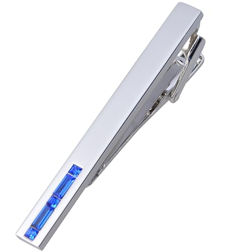 Men Crystal Tie Clip Tie Bar for Regular Necktie Silver In Gift Case | Purple/Blue/Red/Black/White Crystal Tie Pin for Men Business Anniversary Wedding Party Office Formal Daily Occasions Suit - style: Blue Crystal
