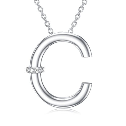 Initial Pendant Necklace 14K White Gold Plated A-Z 26 Letter Alphabet Pendant 925 Sterling Silver Jewelry Gift for Women Girls Teens - style: Alphabet - C