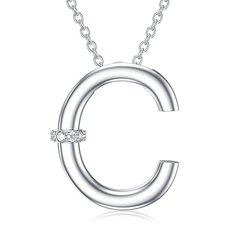 Initial Pendant Necklace 14K White Gold Plated A-Z 26 Letter Alphabet Pendant 925 Sterling Silver Jewelry Gift for Women Girls Teens - style: Alphabet - C