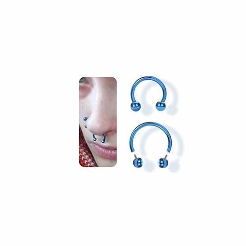 BodyBonita Anodized G23 Titanium Horseshoe Nose Ring Hoops for Women, 16G Septum Rings Circular Barbell, Conch Helix Daith Tragus Cartilage Lip Eyebrow Piercing Jewelry 8/10mm 2Pcs - color: Blue, Hand-Anodized