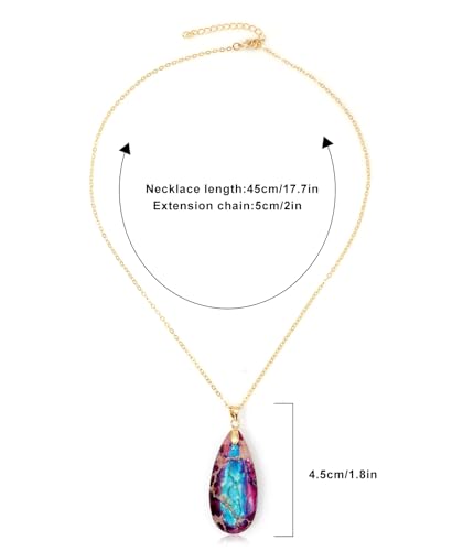 Stone Necklaces for Women Teardrop Gemstone Pendant Necklace Natural Stone Chain Necklaces - color: Purple Blue
