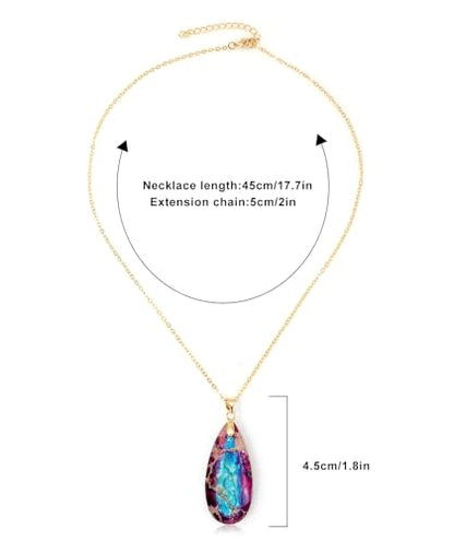 Stone Necklaces for Women Teardrop Gemstone Pendant Necklace Natural Stone Chain Necklaces - color: Purple Blue