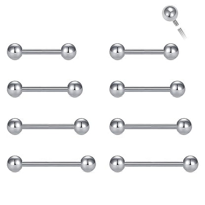 MODRSA 14g 16g Nipple Rings Tongue Rings 14 Gauge Surgical Steel Nipple Bar Barbell 14mm 16mm 18mm Silver Rose Gold Black Tongue Piercing Jewelry for Women Men - color: 1 - Silver - Mix length internal thread